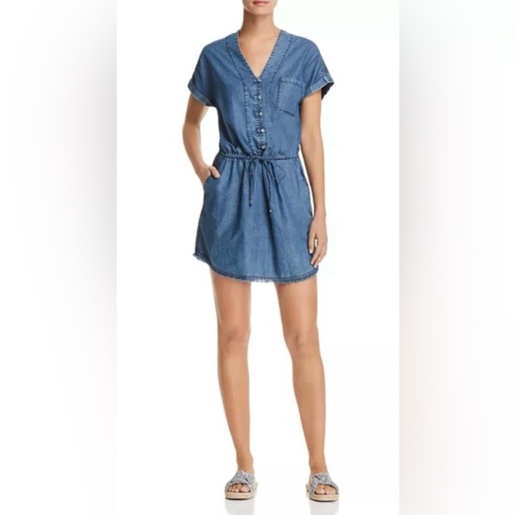 PAIGE Dresses & Skirts - PAIGE Haidee blue cottn/tencel blnd chmbry frng hem mini drss SZ S coastal